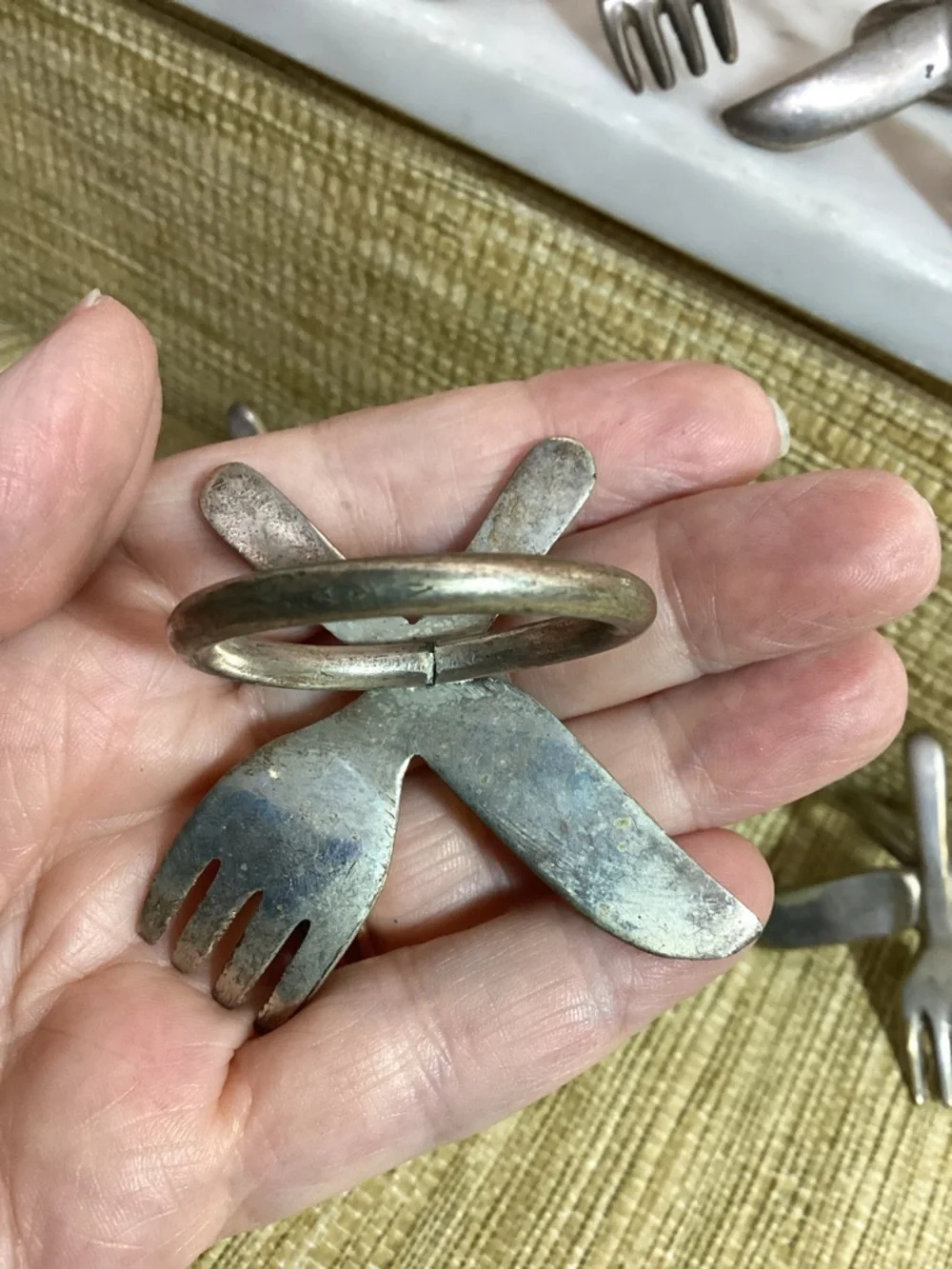 Vintage Silver Plated Crossed Knife and Fork Napkin Rings - Set of 10